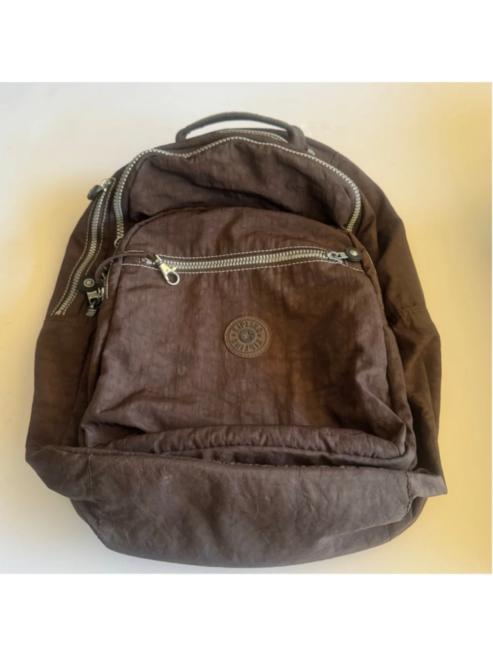 Kipling Brown Nylon Multi Pocket Backpack Travel 15” Laptop Bag
